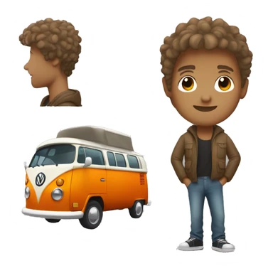 hip young man with dark blond hair no glasses with orange VW campervan sticker