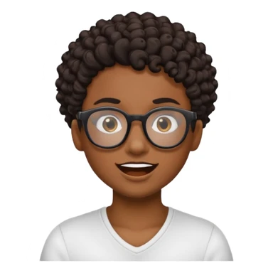 Black artist emoji with short curly dark brown hair, black glasses, neck tattoo, excited for exploration sticker