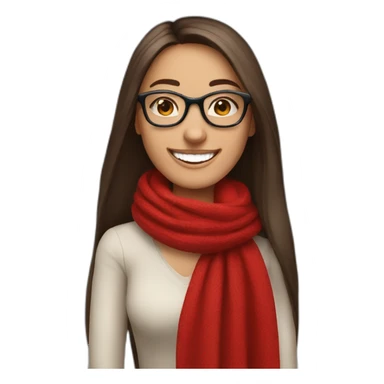 brunette young lady with long straight hair wearing a red scarf and glasses, laughing sticker