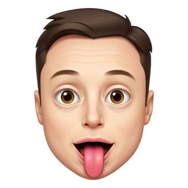 playful Elon Musk, big eyes, large tongue sticking out sticker