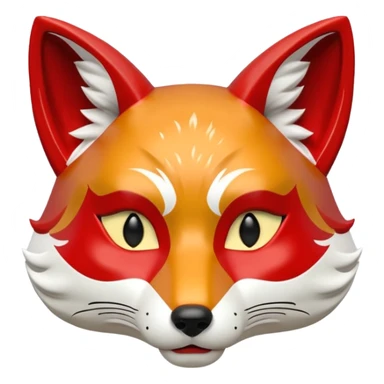 a japanese kitsune fox mask, smooth matte plastic surface, soft gradient lighting, white base with red and gold face markings, small triangular fox ears, calm and mysterious expression sticker