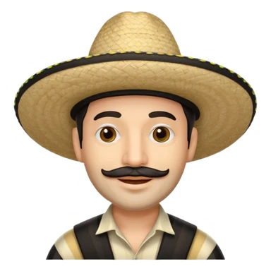 A happy fair skinned Colombian man with minimal facial hair wearing a black and beige stripped Colombian sombrero sticker