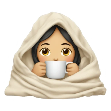 asian girl inside a blanket sipping coffee eyes closed sticker