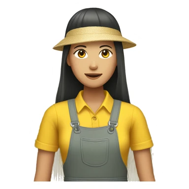 yellow asian female rice farmer with long hair sticker