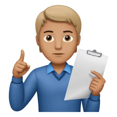A man stands with a serious face and points his finger at his hand holding papers sticker