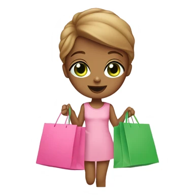 cute light brown with green eyes wearing pink surrounded by pink shopping bags sticker