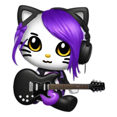hello kitty emo rockstar headphone guitar black purple sticker
