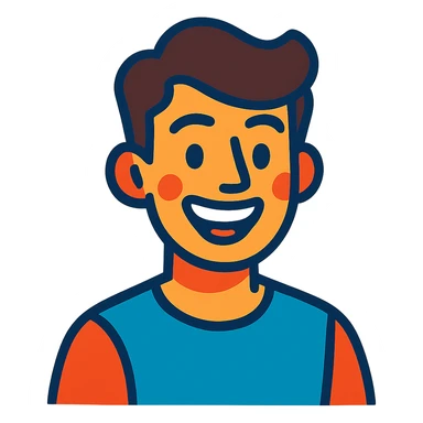 portrait of a happy young man, smiling, cheerful expression in vibrant toon style sticker