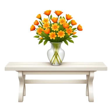 White benches with a romantic lush warm-colored flower vase on top of table sticker