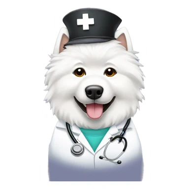 Samoyed wearing a doctor accesories sticker