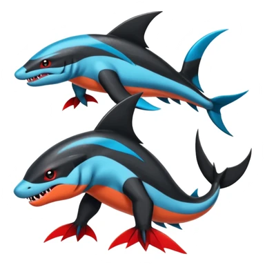 4-legged, digitigrade, clawed, furry finned sharp, cool, badass, edgy Sharpedo-Salamence-Salandit-Orca-Houndoom-fusion-hybrid-creature, full body sticker