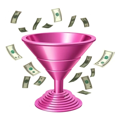 futuristic pink sales funnel with pink dollars inside sticker
