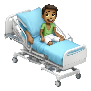 8 year old boy in hospital bed with arm in sling sticker