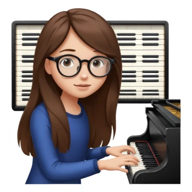 girl long brown hair. round glasses eye. playing piano sticker
