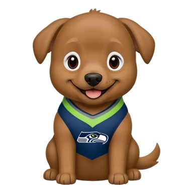 Dark Brown tan dog with Seattle Seahawks gear sticker