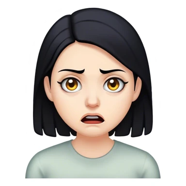 white woman black hair with face of fear, and disgust sticker