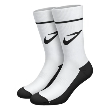 pair of white socks with black swoosh logo sticker