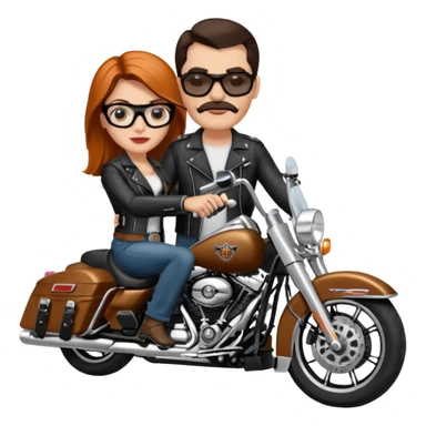 Un couple de biker sur une harley road king noire, l'homme n'a pas de moustache et une paire de lunettes demetz ros21, la fille a des cheveux plus dans les tons chatain sticker