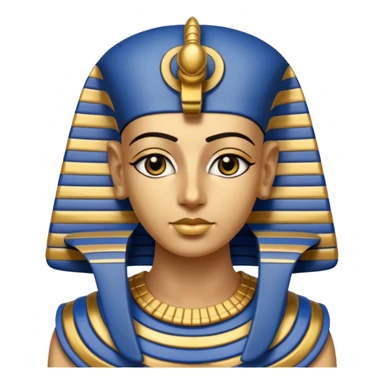 Tutankhamun face, blue and gold stripes, emoji style sticker