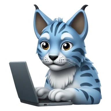 A blue lynx with a laptop sticker