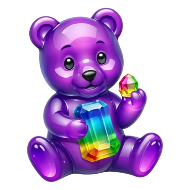 Rainbow Colored Gummybear holding a purple crystal sticker