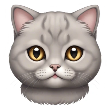 Cinematic Adorable Fluffy Grey Scottish Fold Cat Portrait Emoji, Head tilted cutely with big, sparkling eyes and adorable folded ears, soft grey fur with darker points on the ears, face, and paws, Simplified yet irresistibly adorable features, highly detailed, glowing with a soft, warm glow, high shine, affectionate and playful, stylized with a touch of whimsy, bright and endearing, soft glowing outline, capturing the essence of a curious and loving kitten with the signature charm of a Scottish Fold's unique folded ears, so cute it feels like it could leap out of the screen and snuggle up for a cuddle! sticker