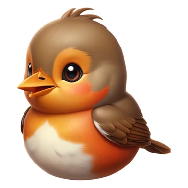 Cinematic Cute Robin Portrait Emoji, Head tilted playfully and inquisitively, featuring a charming, petite form with a vibrant red breast, round, sparkling eyes full of gentle mischief, and a delicate, beak-like smile, Simplified yet irresistibly adorable features, highly detailed, glowing with a warm, inviting glow, high shine, affectionate and lively, stylized with a touch of whimsical woodland charm, soft glowing outline, capturing the essence of a mischievous yet endearing robin that seems as if it could sing out of the screen into your heart! sticker