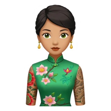 ancient woman with tatooed and green cheongsam sticker