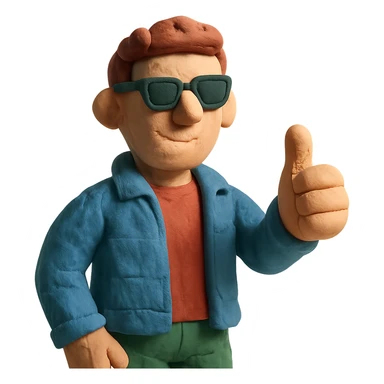 claymation style cool guy giving a thumbs up sticker