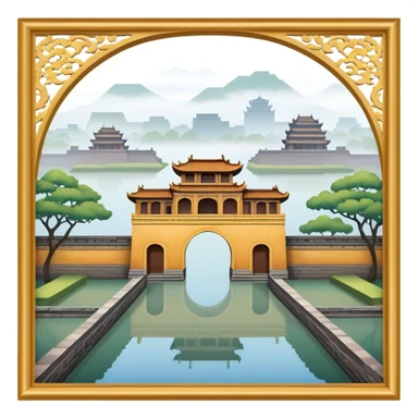 Cinematic Realistic Imperial City of Hue Landmark Emoji, capturing the ancient citadel’s weathered walls, intricate gates, and traditional Vietnamese architecture, surrounded by a misty, tranquil moat. sticker