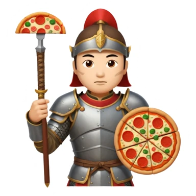 chinese ancient warrior with pizza sticker