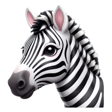 Cinematic Cute Zebra Portrait Emoji, Head tilted playfully and inquisitively, featuring a glossy, intricately striped fur of black and white, a refined, horse-like head with a long snout and alert ears, and round, sparkling eyes filled with curious wonder, Simplified yet irresistibly adorable features, highly detailed, glowing with a warm, friendly glow, high shine, affectionate and spirited, stylized with a touch of savannah whimsy, bright and endearing, soft glowing outline, capturing the essence of a mischievous yet loving zebra that feels like it could prance out of the screen and into your arms! sticker