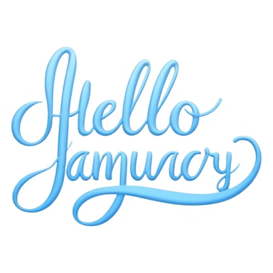 Light Blue “ hello January “ word in cursive sticker