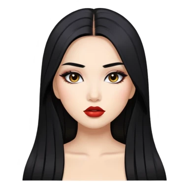 baddie with Asian and Latina features, long straight black hair, makeup, white skin sticker