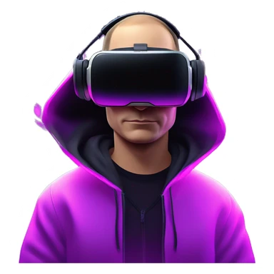 Putin wearing a black hoodie with "OMG" letters on it and VR headset oculus quest 2 in a cyberpunk VR environment with violet neon lighting. sticker