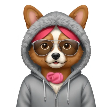 Dog wearing sunglasses in a gray hoodie sticker