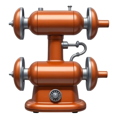 sausage-processing droid. retro-futuristic style. top is a circular industrial meat grinder with rotating gears and blades. Two robotic arms feed material into grinder. Sausage links extrude from the rear like  factory. The body is metallic, compact, and floats above the ground.no legs. Dark humor sticker