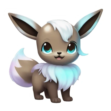 Kawaii Shiny Pastel Eevee with dark brown long emo hair covering her eyes Full Body sticker