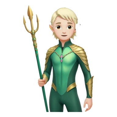 male elf in iridescent wetsuit, coral staff Gills on neck legolas sticker