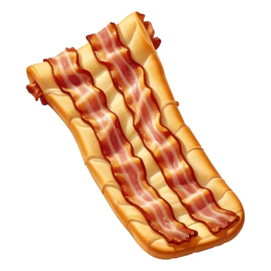 Cinematic crispy sizzling bacon, slightly curled, golden-brown with a perfect crunch, glistening with rich flavor, deep warm tones, served on a breakfast plate, comforting and indulgent. sticker