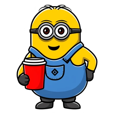 minion holding a red cup in its right hand sticker