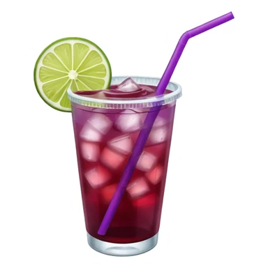 maroon purple cocktail with a lime wedge in the drink in a plastic cup with lid and straw

 sticker