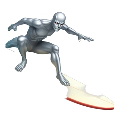 Silver surfer riding a surf board but with a serious face  sticker