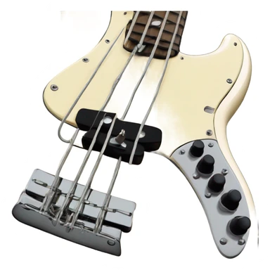 Cream colored fender fretless jazz bass with white tort pick guard sticker