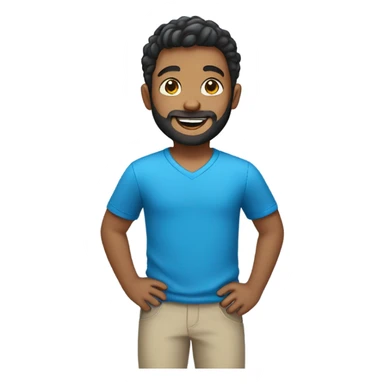 smiling boy in blue shirt with beard sticker