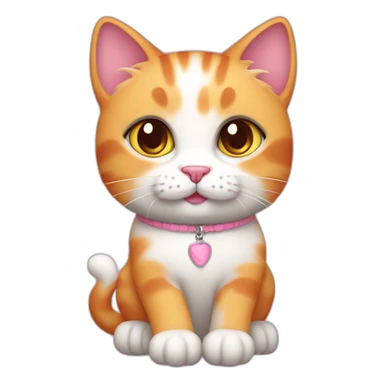 white orange cat cute with a small brown eyes and a paw pink necklace sticker