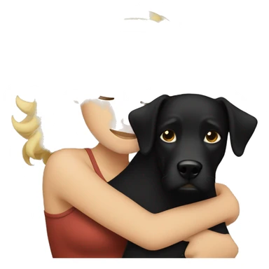 Cuddling with Black dog as a blond woman sticker