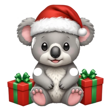 Koala with a santa hat and presents around him sticker
