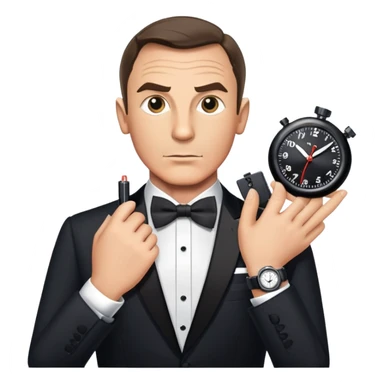 James Bond with spy gadget watch and bow tie sticker