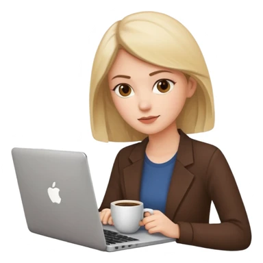 woman working on a laptop with coffee sticker